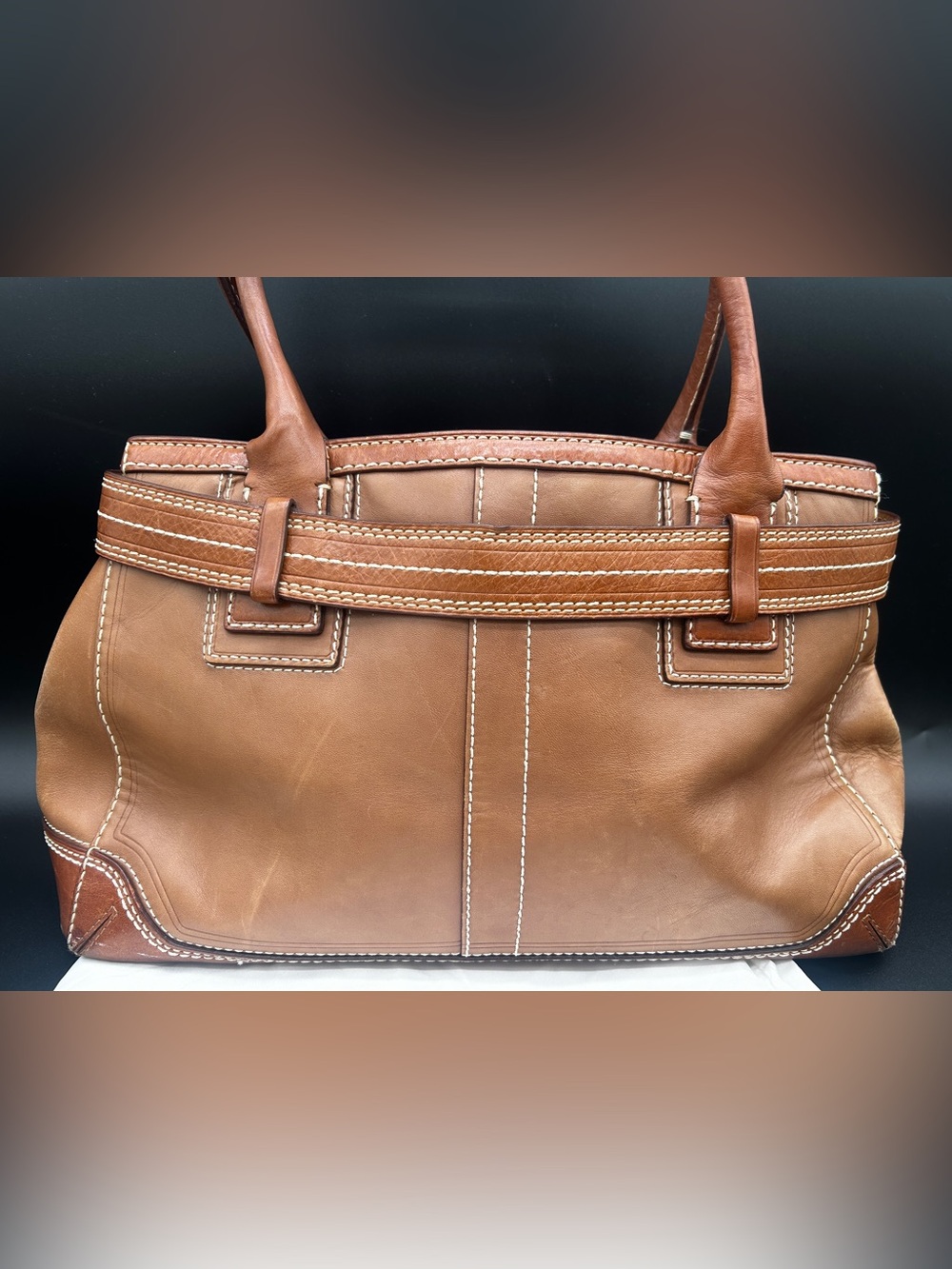Vintage Coach Hamptons Stripe Carryall Purse Tote Bag Camel Tan Matching Wallet - Picture 7 of 16